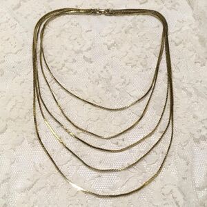 Vintage Multi-Chain Layer Necklace Gold Clasp 5 Strands Minimalist Everyday